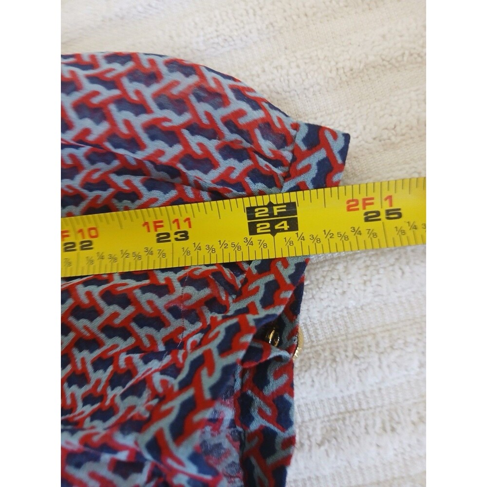 Tory Burch Women’s Mido Dress Blue Red Geometric Silk 12 Midi Career Designer - Picture 15 of 16
